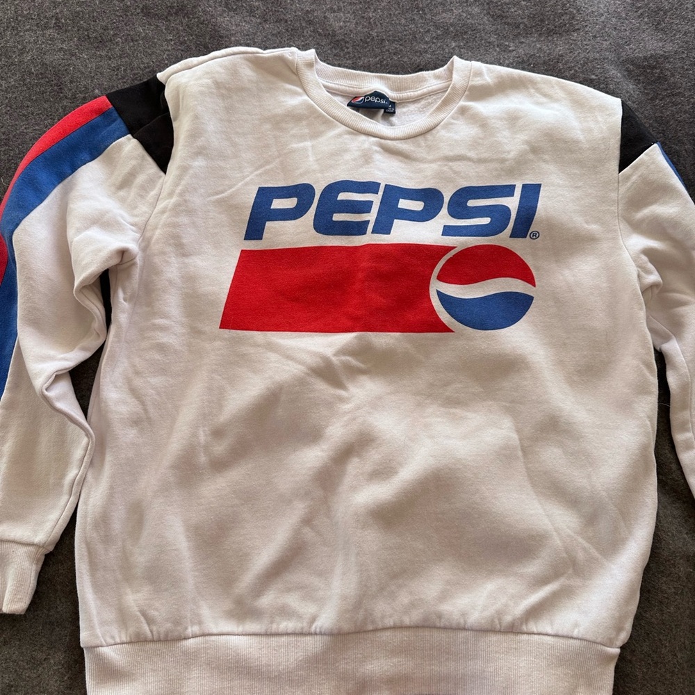 Pepsi White Crewneck Sweatshirt with Red and Blue Logo